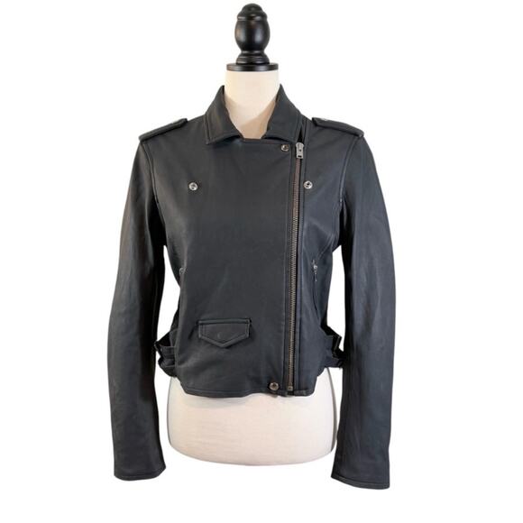 NWT IRO Ashville Leather Jacket Anthracite Dark Gray Biker Moto Sz Fr 44 US 12 - Picture 1 of 13